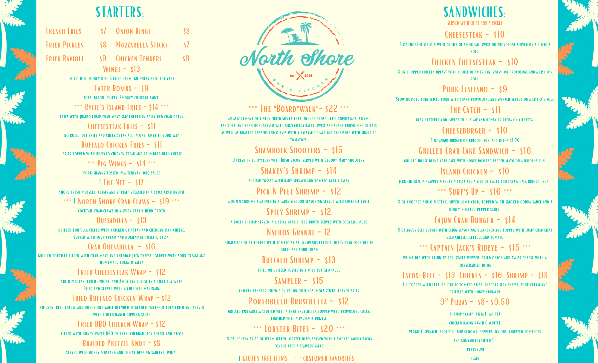 north shore bar and kitchen menu